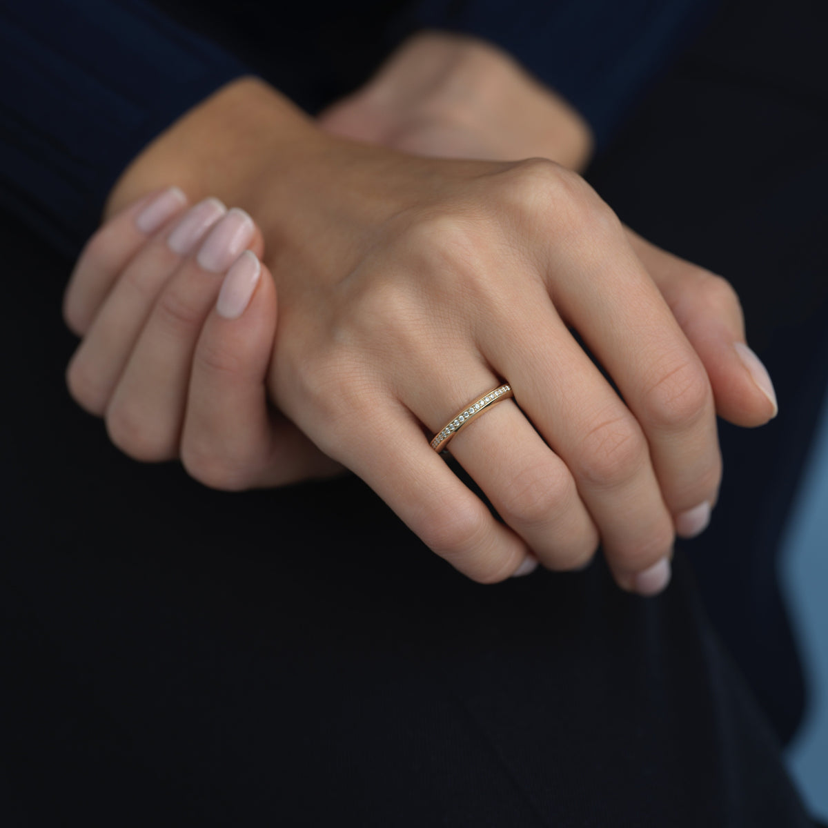14k solid gold Signature Eternity Ring with diamonds around the band