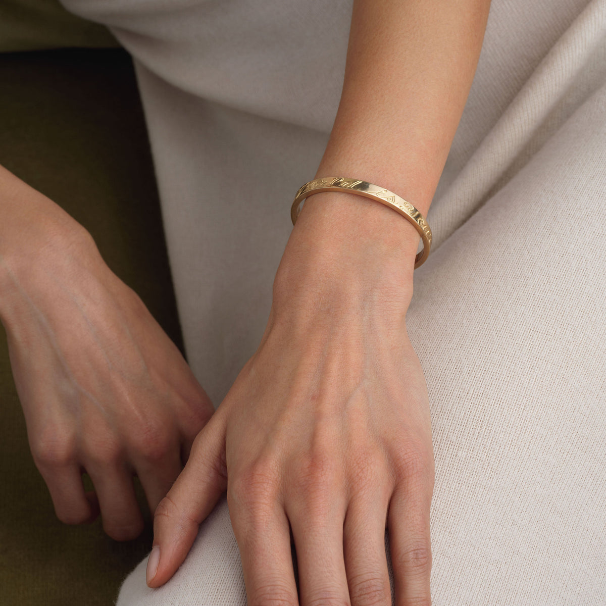 14k solid gold personalized Solid Cuff Bracelet with custom hand engraving