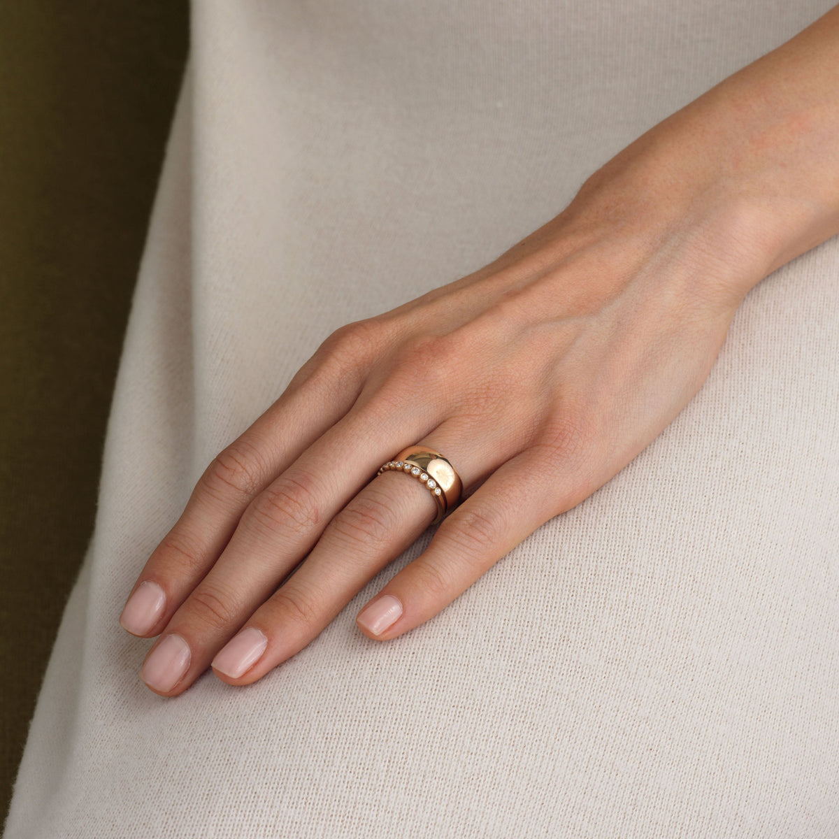 14k solid gold Pebble Ring with a bezel-set diamond
