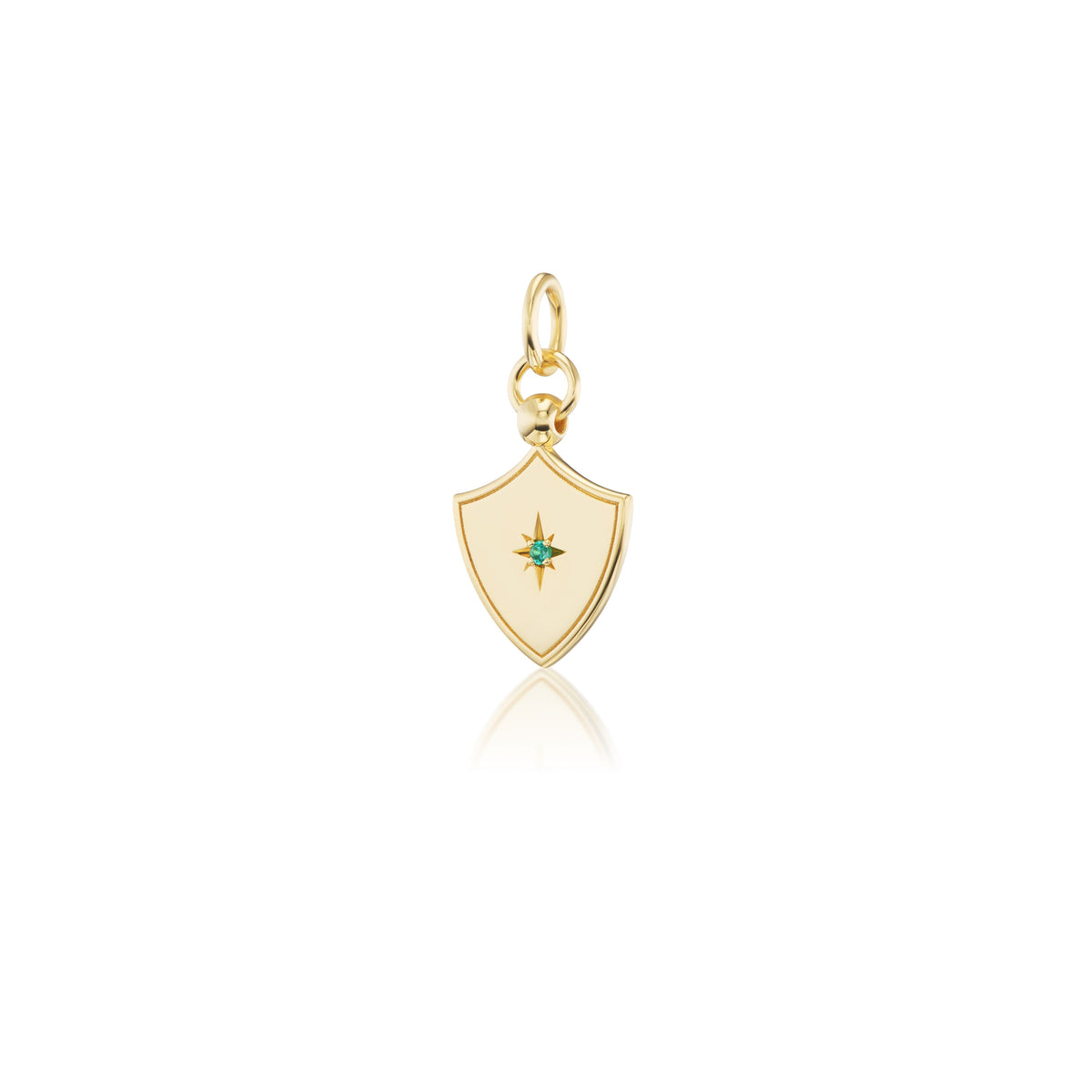 14k solid gold Star Set Shield Charm with star-set diamonds