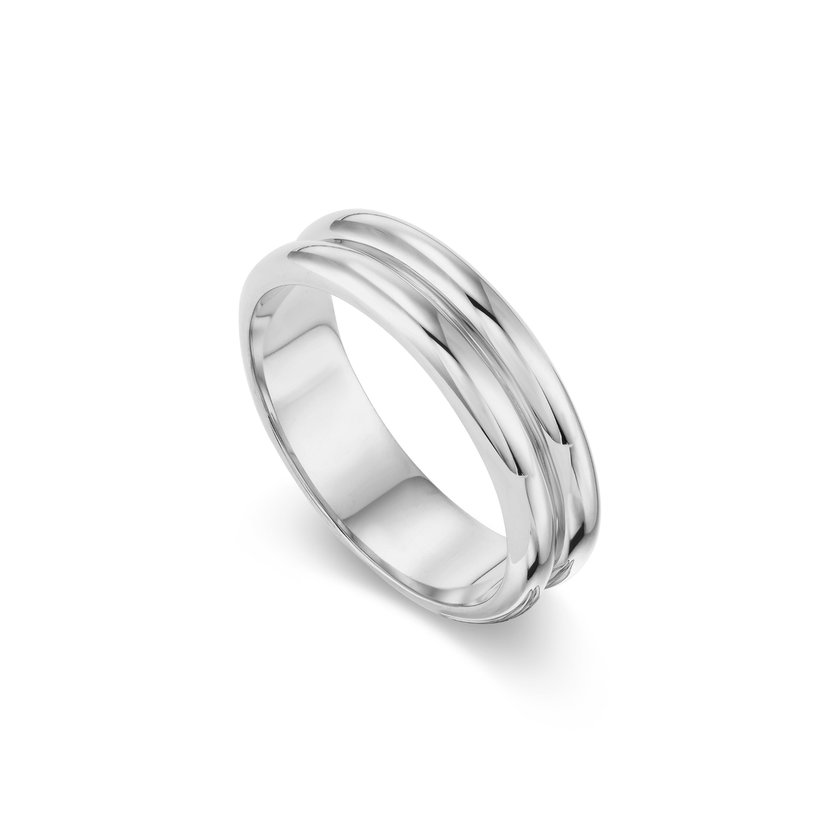 14k solid gold engravable Symmetry Loves Company ring with a double-ridged band