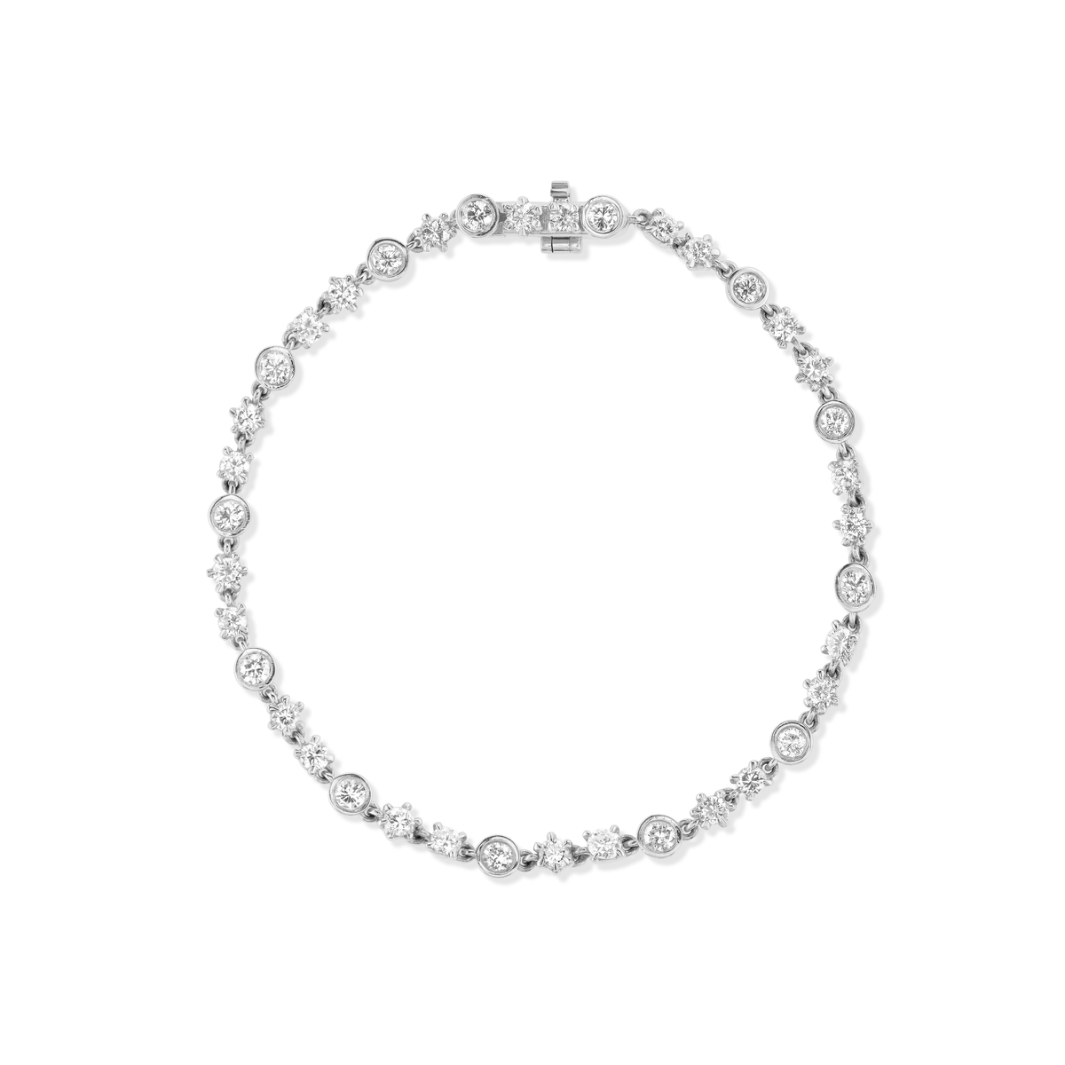14k solid gold Tennis Bracelet with alternating diamond settings