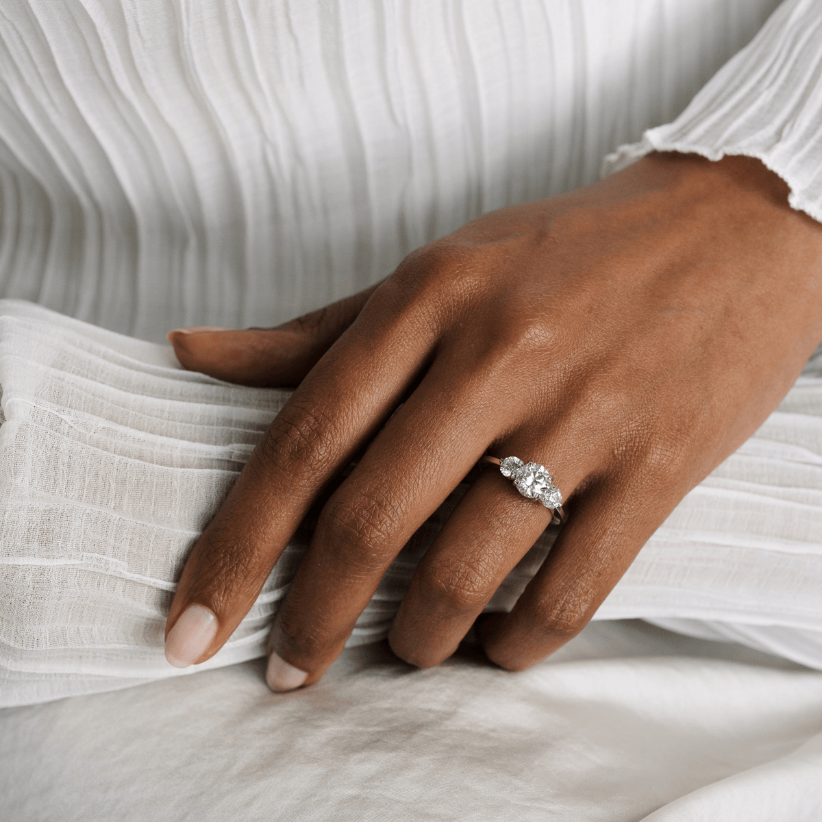 14k solid gold Three Stone engagement ring with three graduated diamonds