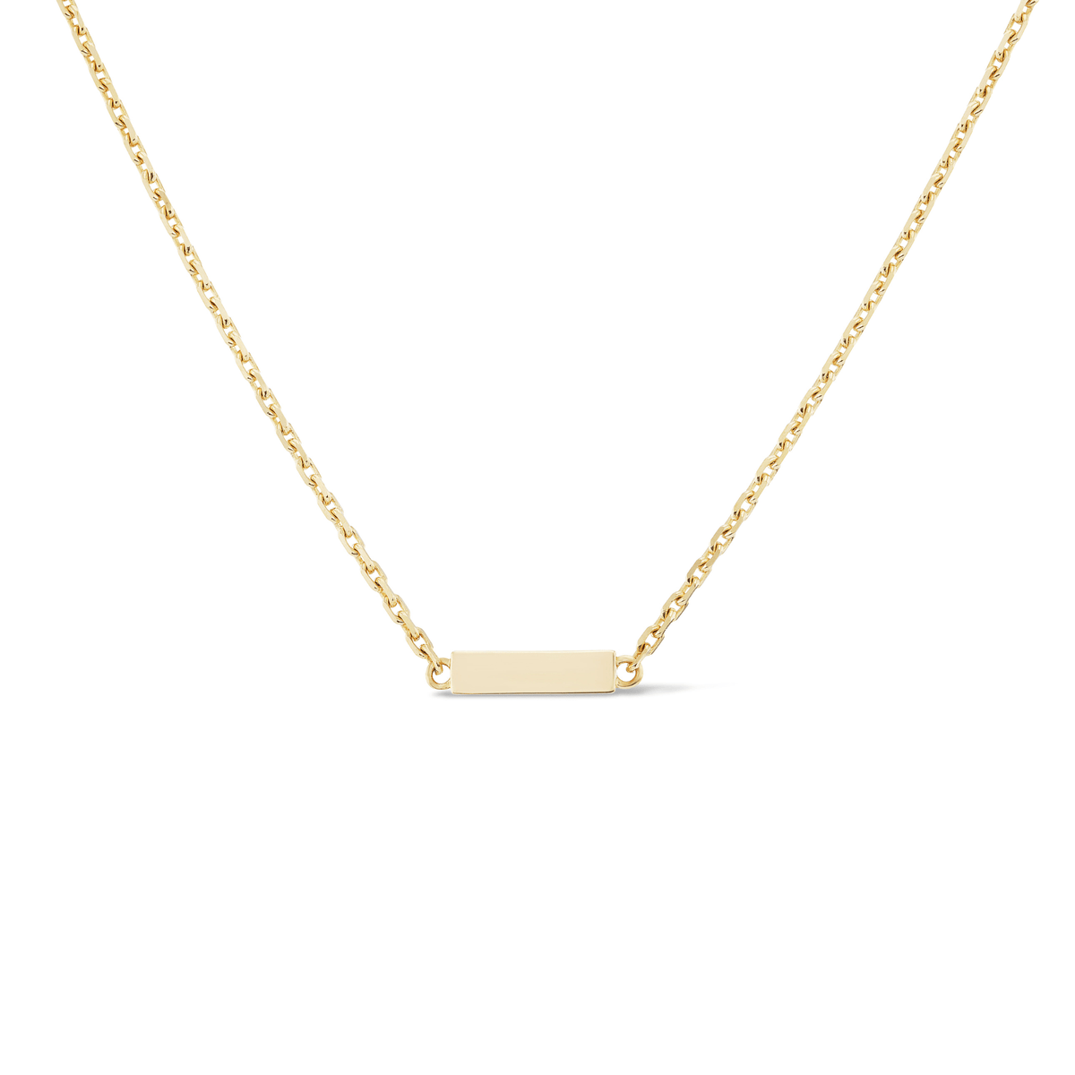14k solid gold engravable Butter Necklace with a smooth bar pendant