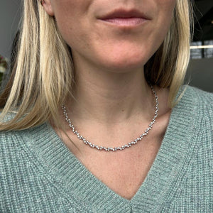 Vintage Diamond Tennis Necklace with Alternating Setting Styles