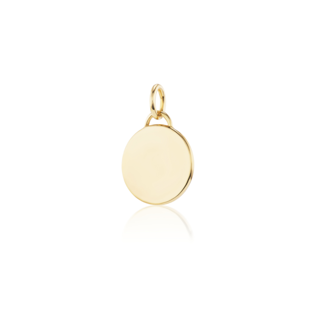 14k solid gold personalized Classic Circle Charm with custom hand engraving