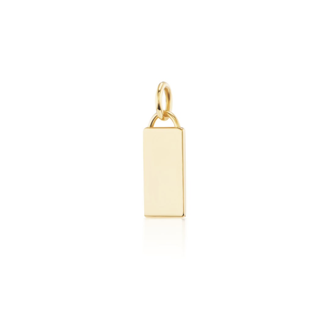 14k solid gold personalized Classic Rectangle Charm with custom hand engraving