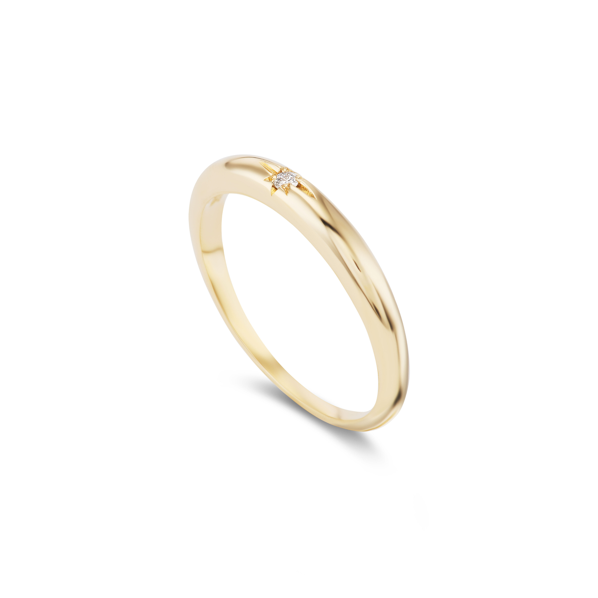 14k solid gold Mar Ring with a domed star-set diamond