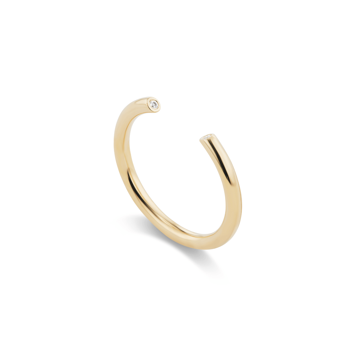 14k solid gold Diamond Cuff Ring with diamonds along an open band, shown open