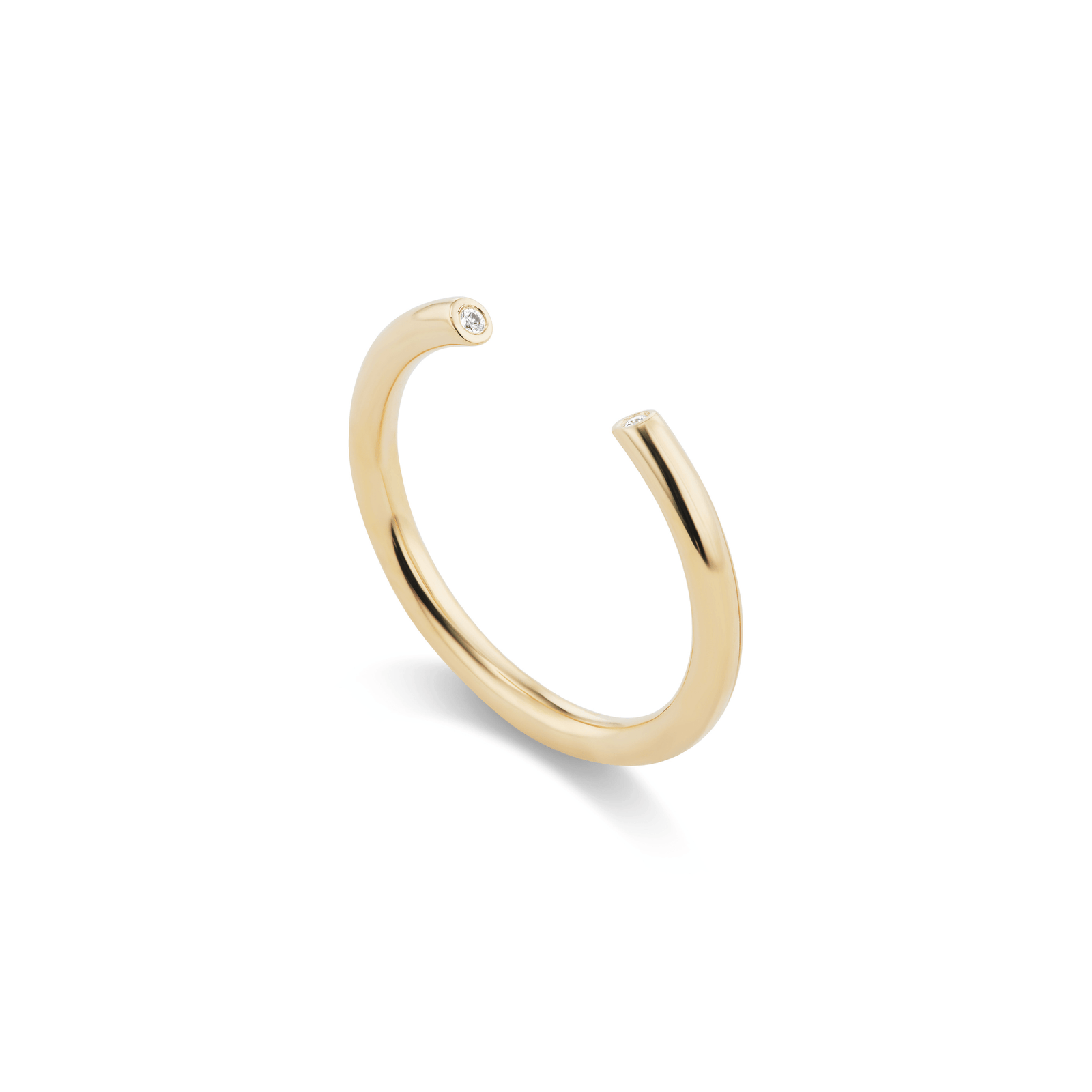 14k solid gold Diamond Cuff Ring with diamonds along an open band, shown open