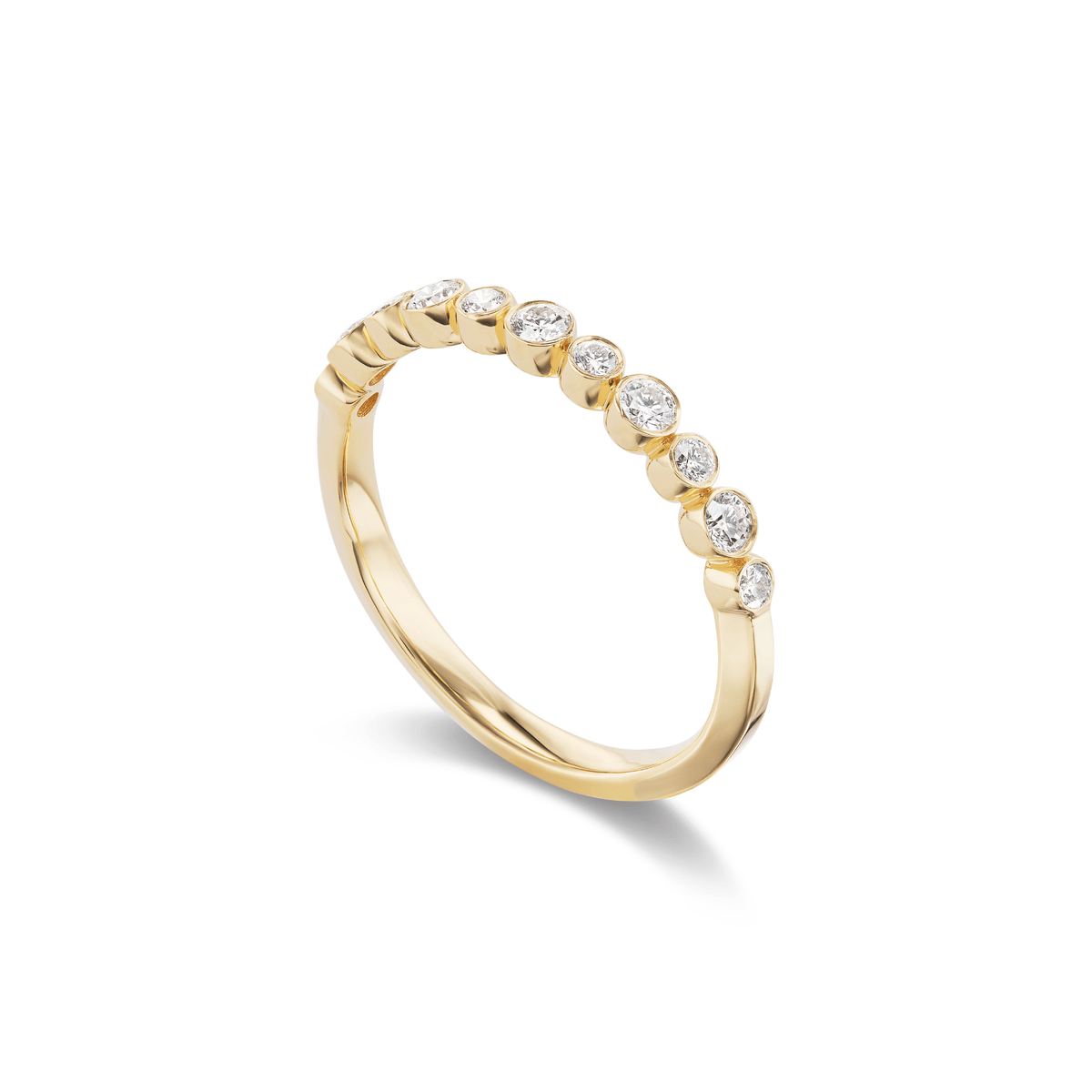 14k solid gold Pebble Ring with a bezel-set diamond