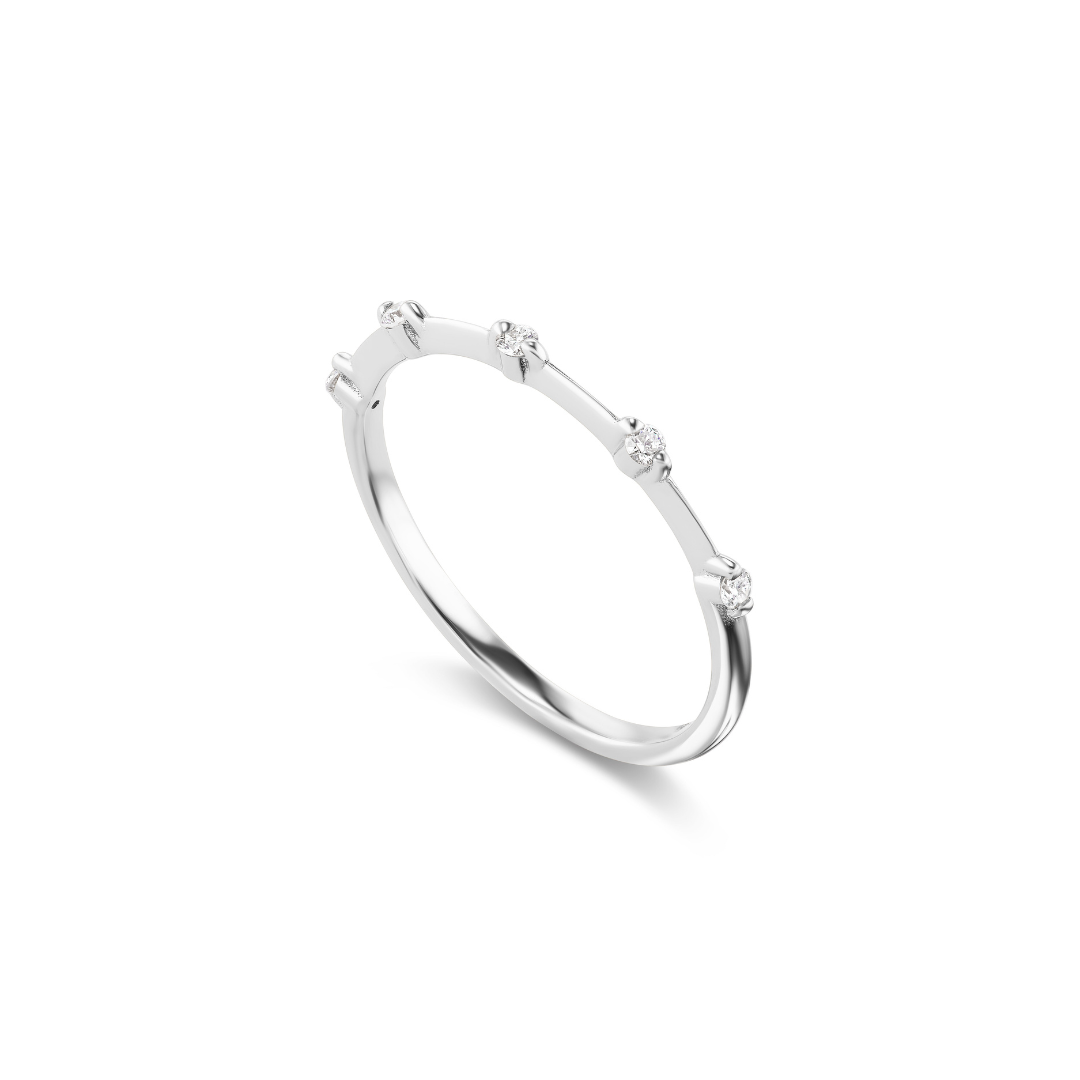 14k solid gold String Lights Ring with diamonds spaced along the band
