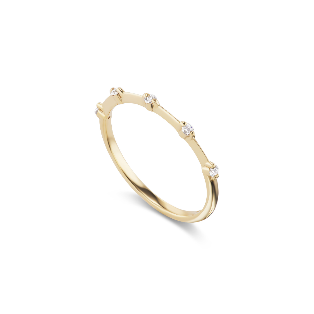 14k solid gold String Lights Ring with diamonds spaced along the band