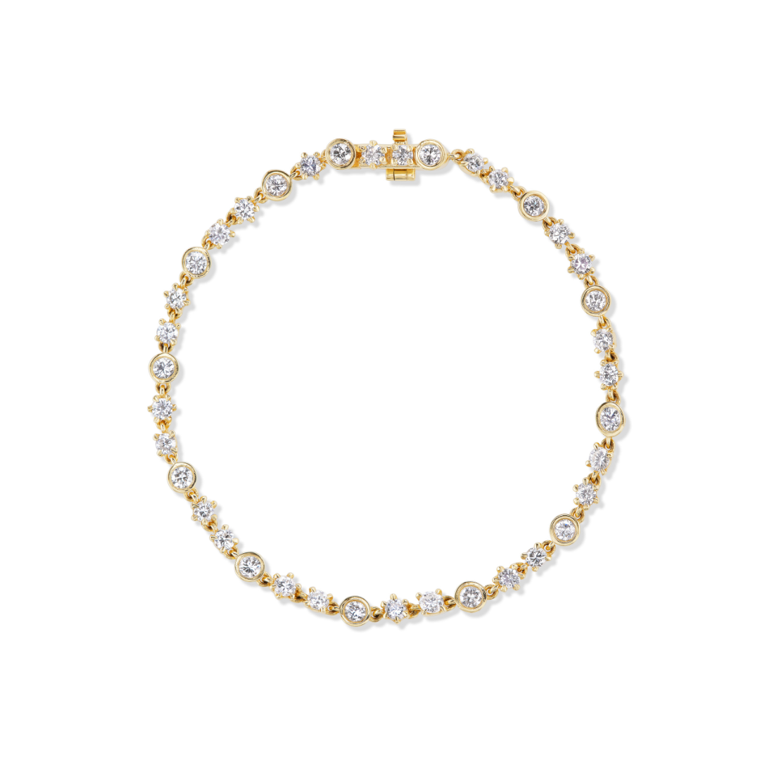 14k solid gold Tennis Bracelet with alternating diamond settings