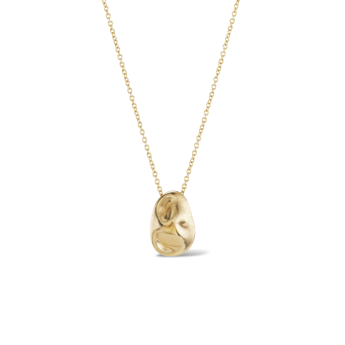 14k solid gold Worry Stone Necklace with a textured worry-stone pendant