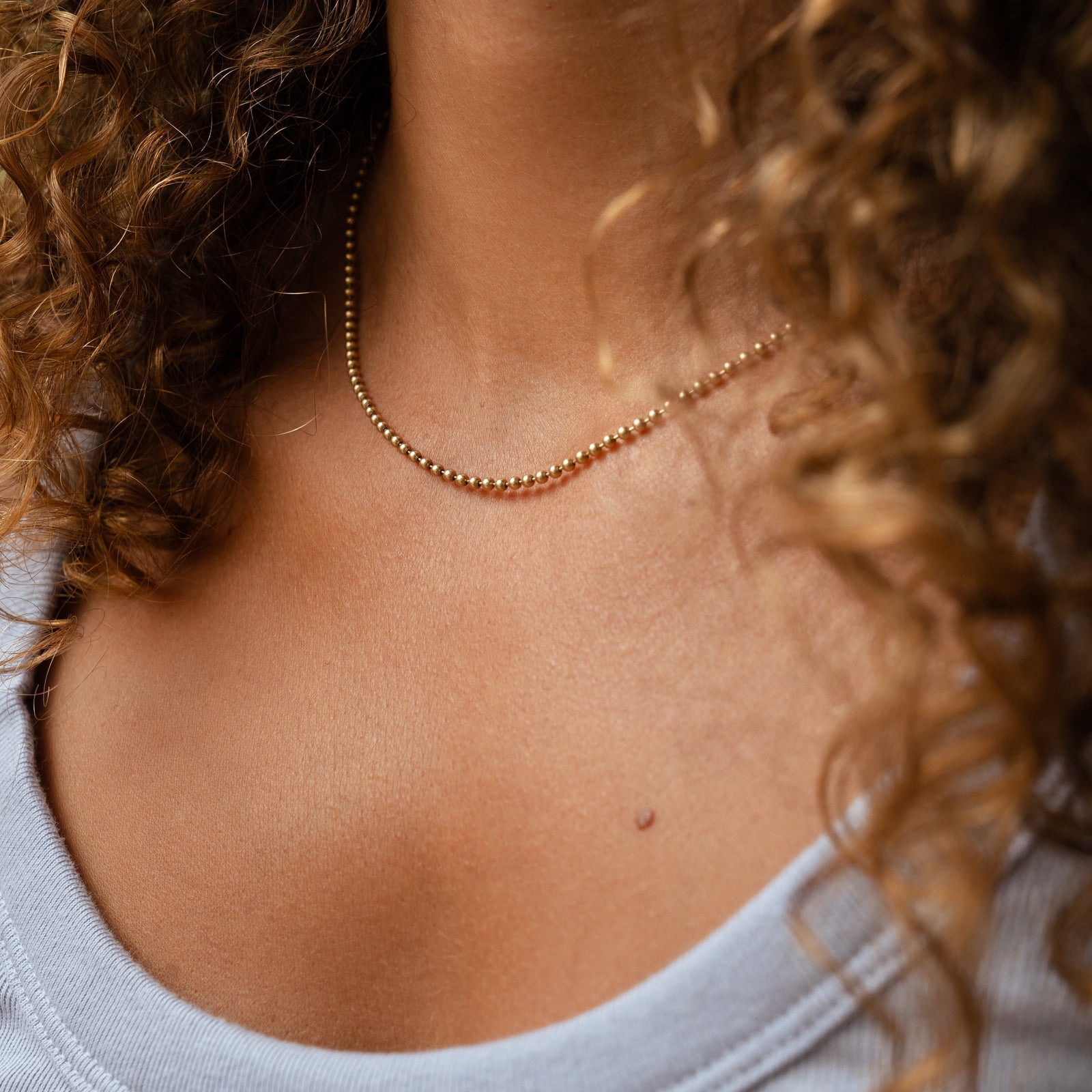 14k solid gold Ball Chain in a polished ball link