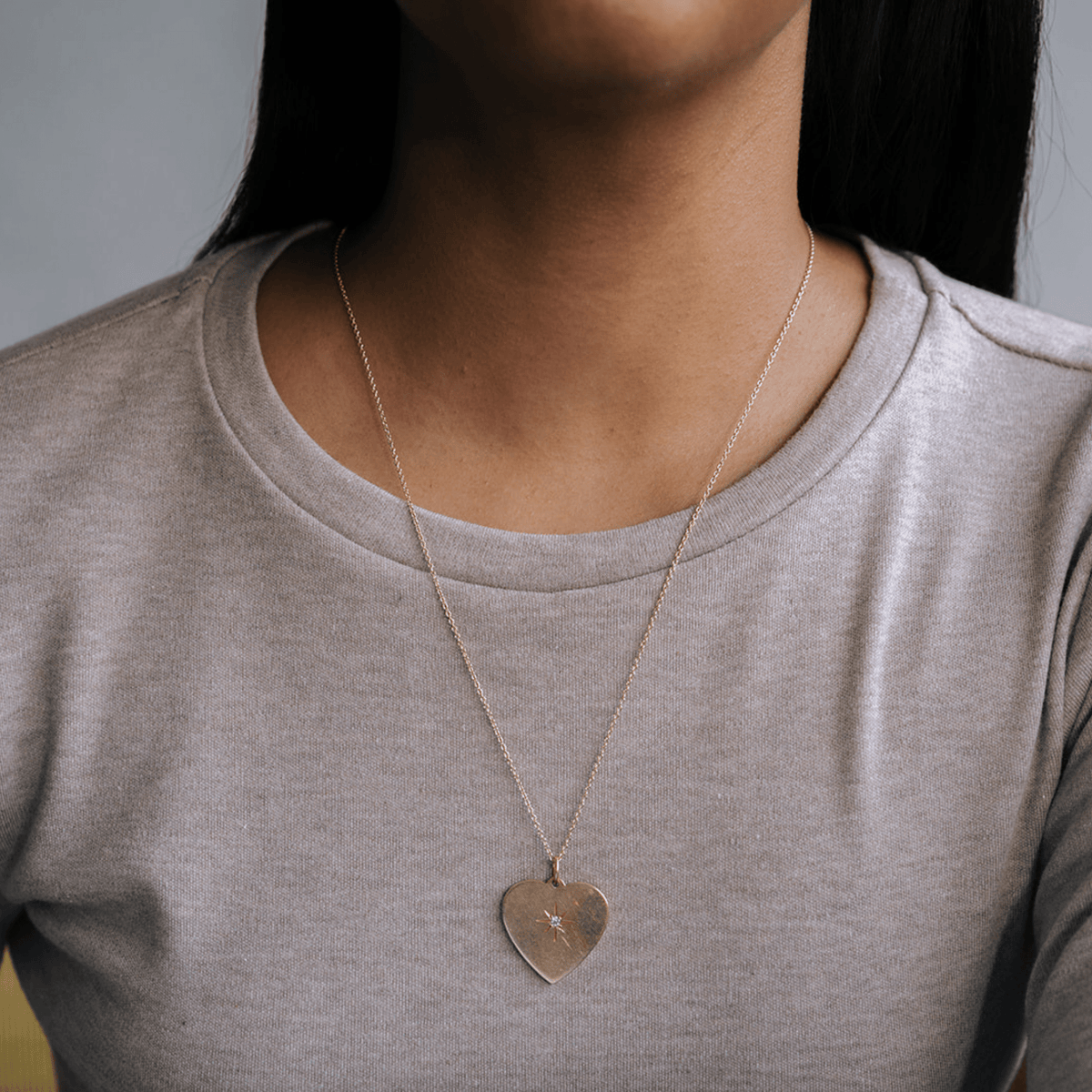 Vintage Heart Charm with Star Set Diamond