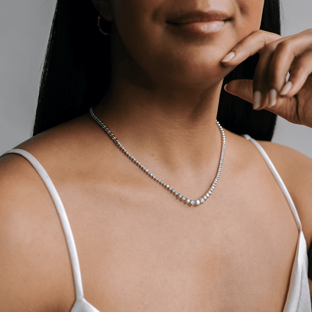 Vintage 14k White Gold Riviera Style Partial Tennis Necklace