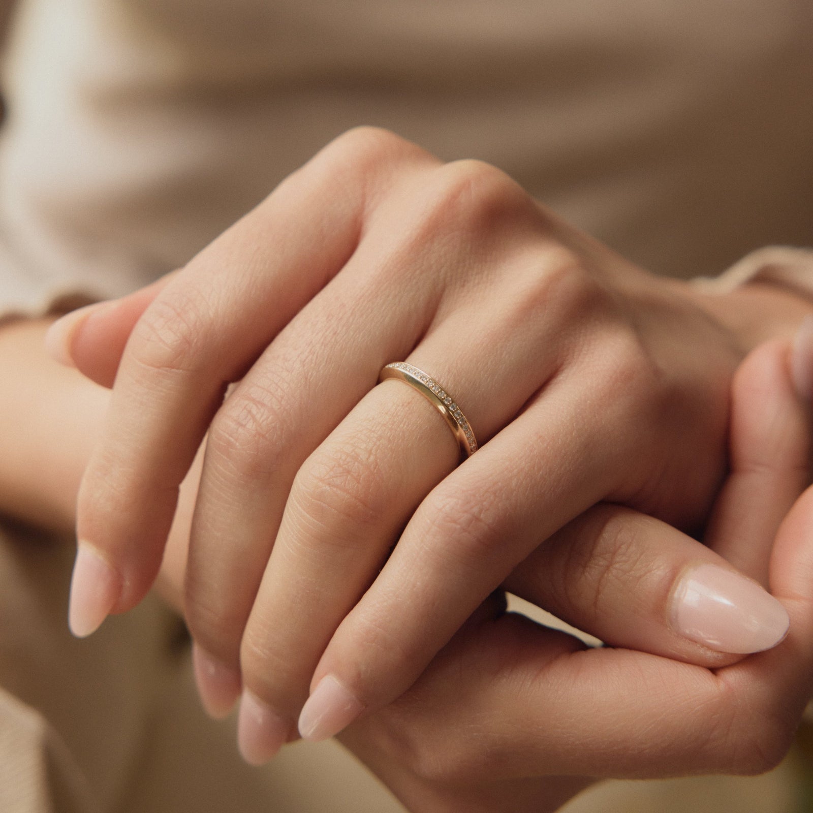 14k solid gold Signature Eternity Ring with diamonds around the band