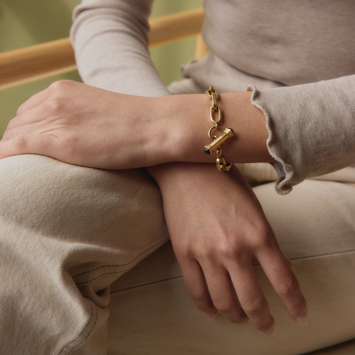 SOLD Vintage Flat Link Bracelet w/ Gold Toggle