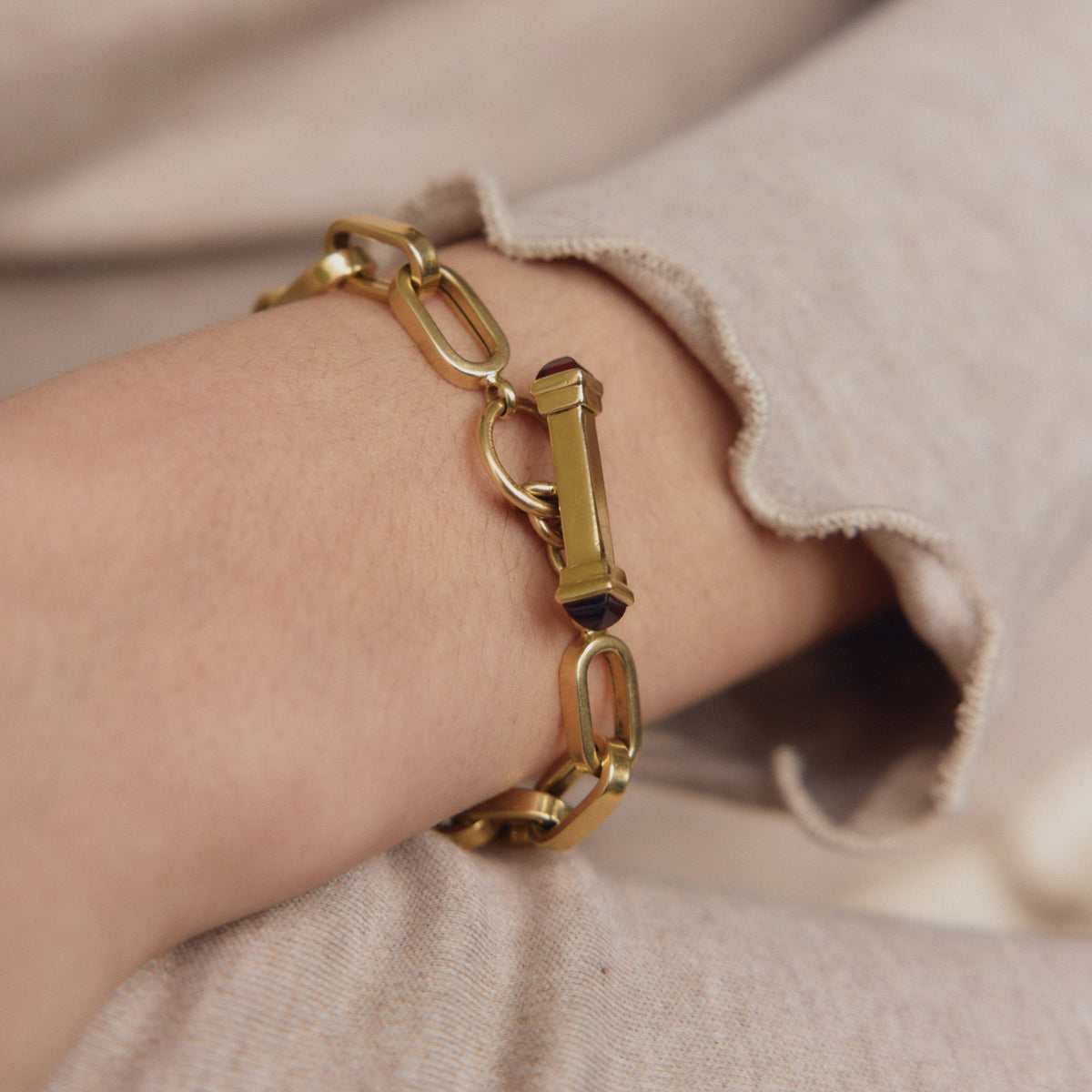 SOLD Vintage Flat Link Bracelet w/ Gold Toggle