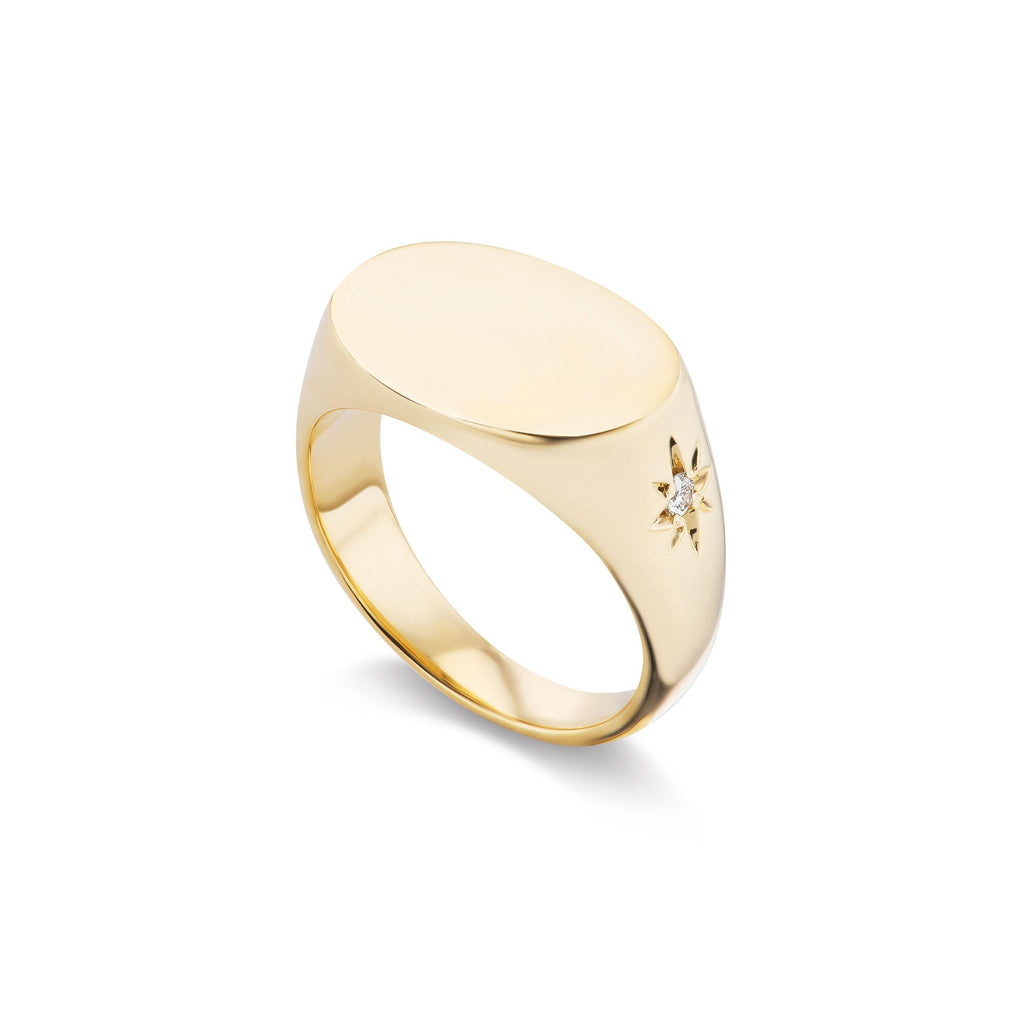 Star Set Oval Signet Ring - Fewer Finer