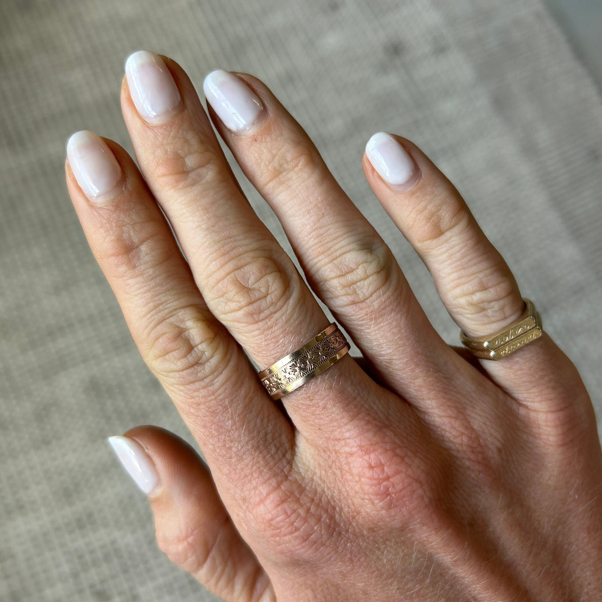 SOLD Vintage Sun Etched Pattern Ring