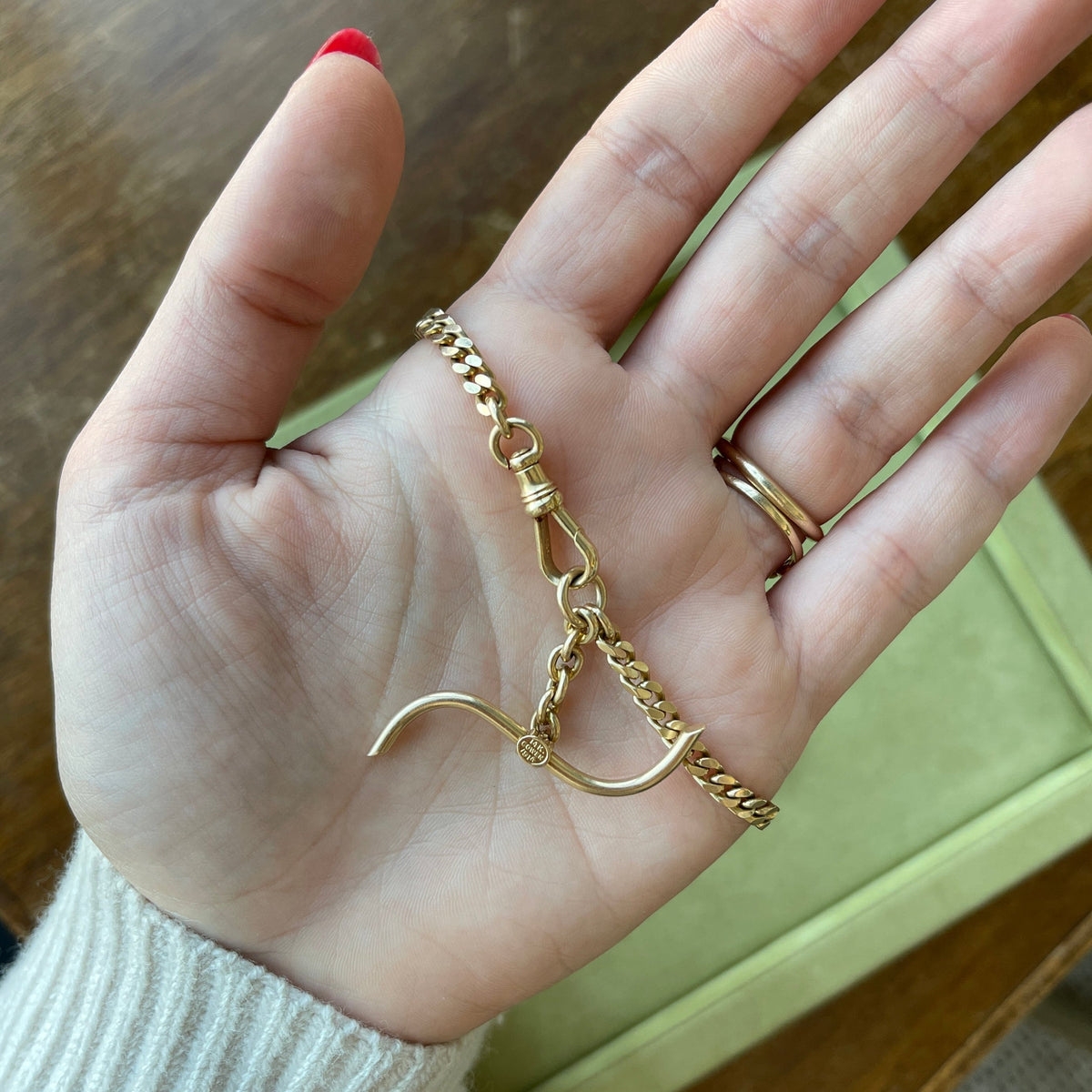 Vintage Watch Fob Curb Chain with Curved S Bar