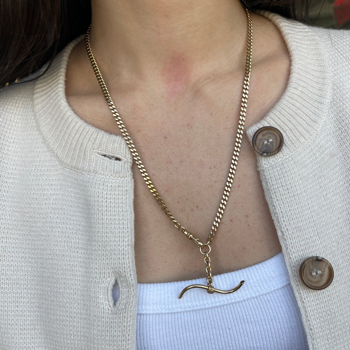 Vintage Watch Fob Curb Chain with Curved S Bar