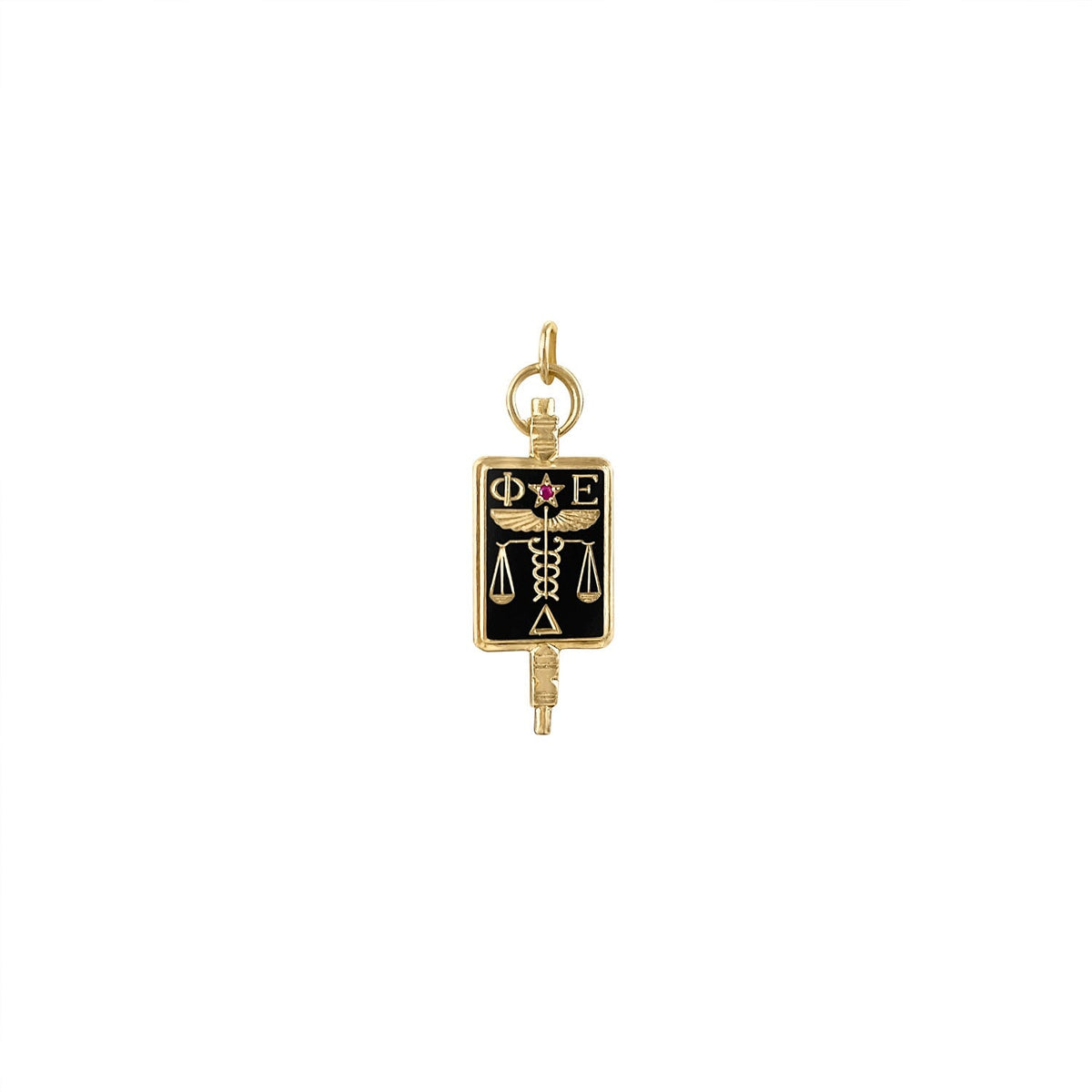 Vintage Medical Fraternity Greek Letter Charm in 10k With Ruby
