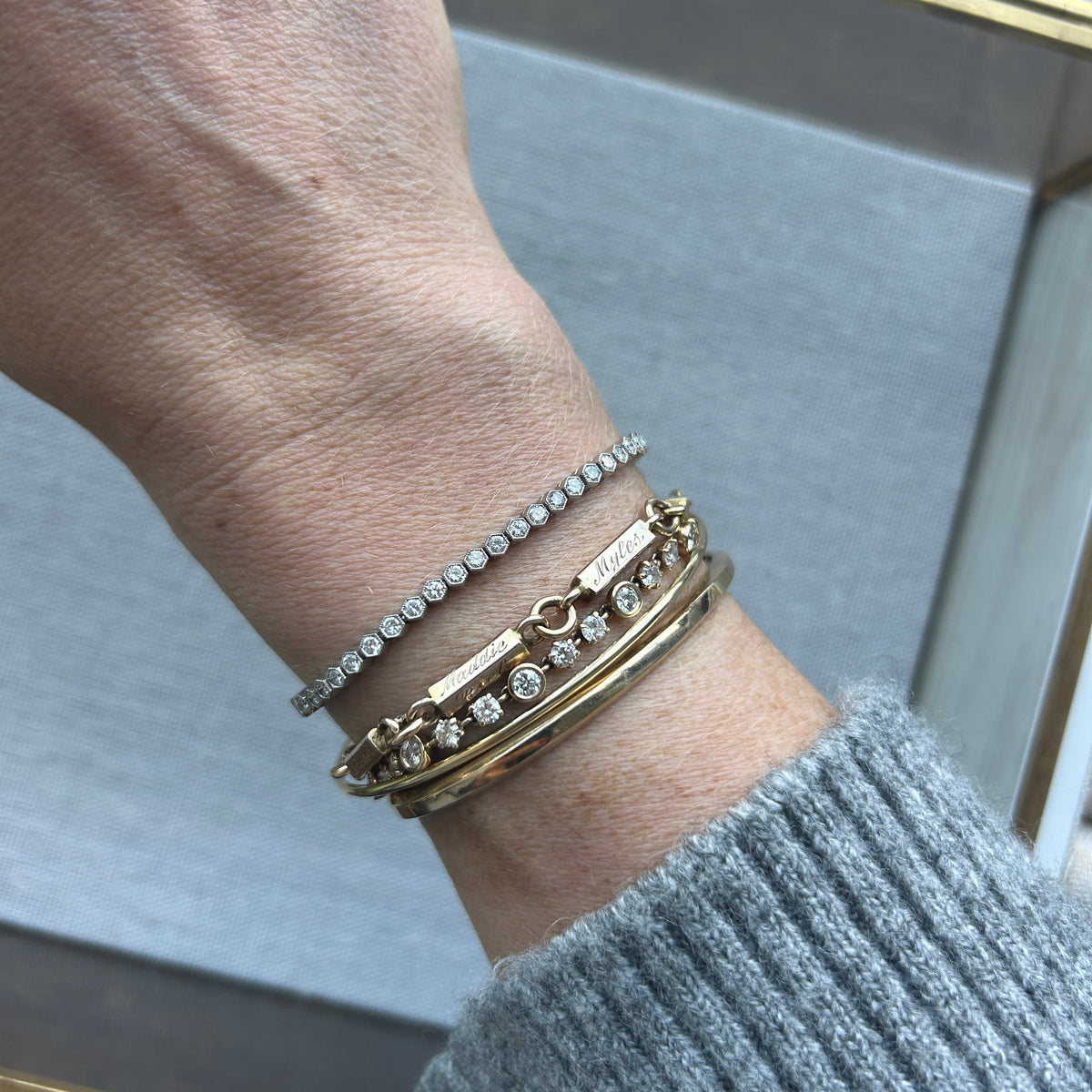 SOLD Vintage Milgrain Hexagon Bezel Set Diamond Tennis Bracelet