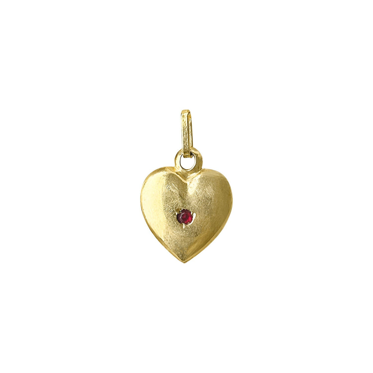SOLD Vintage Puffed Heart Charm w/ Red Stone