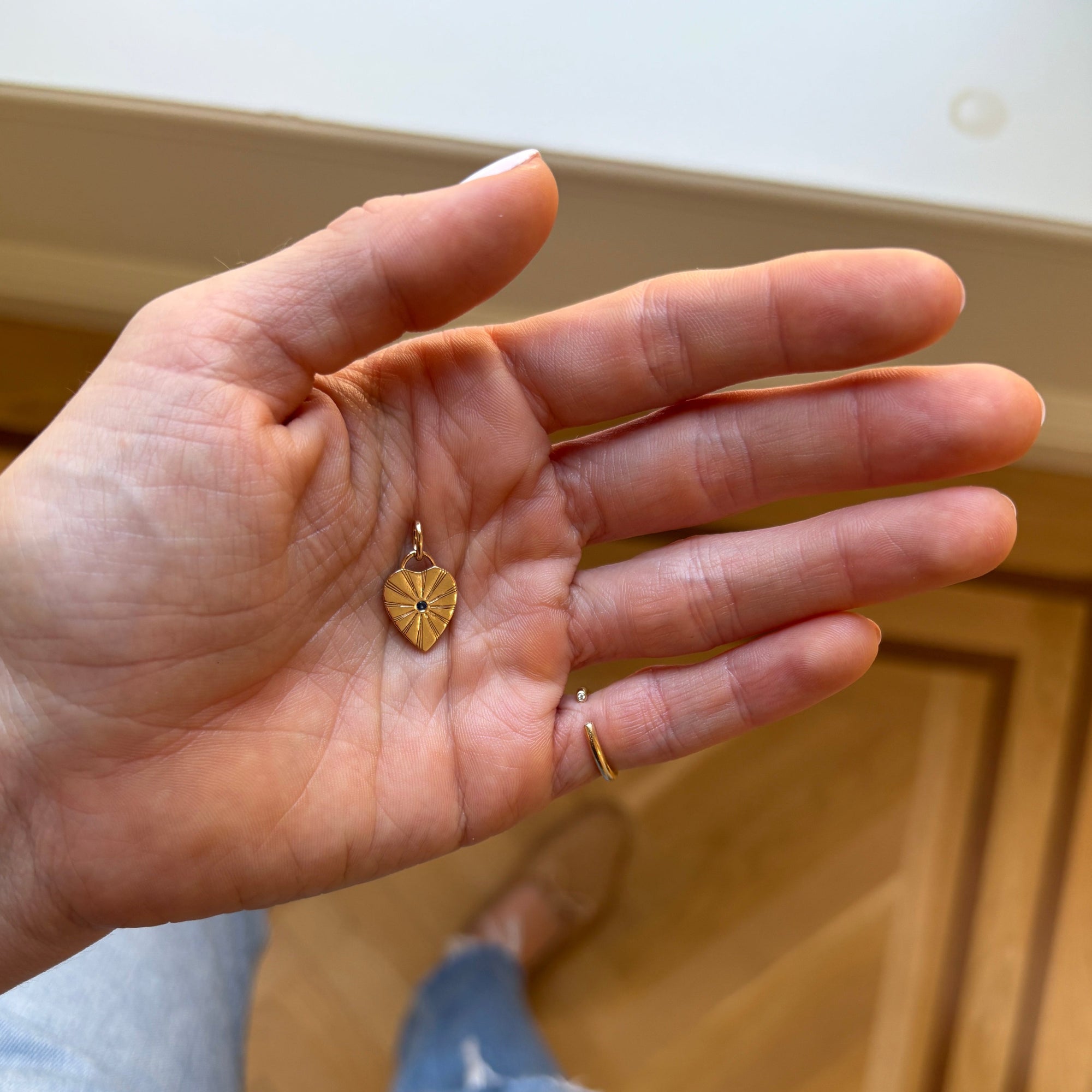 SOLD Radiating Heart Charm with Blue Sapphire — Archive Sale