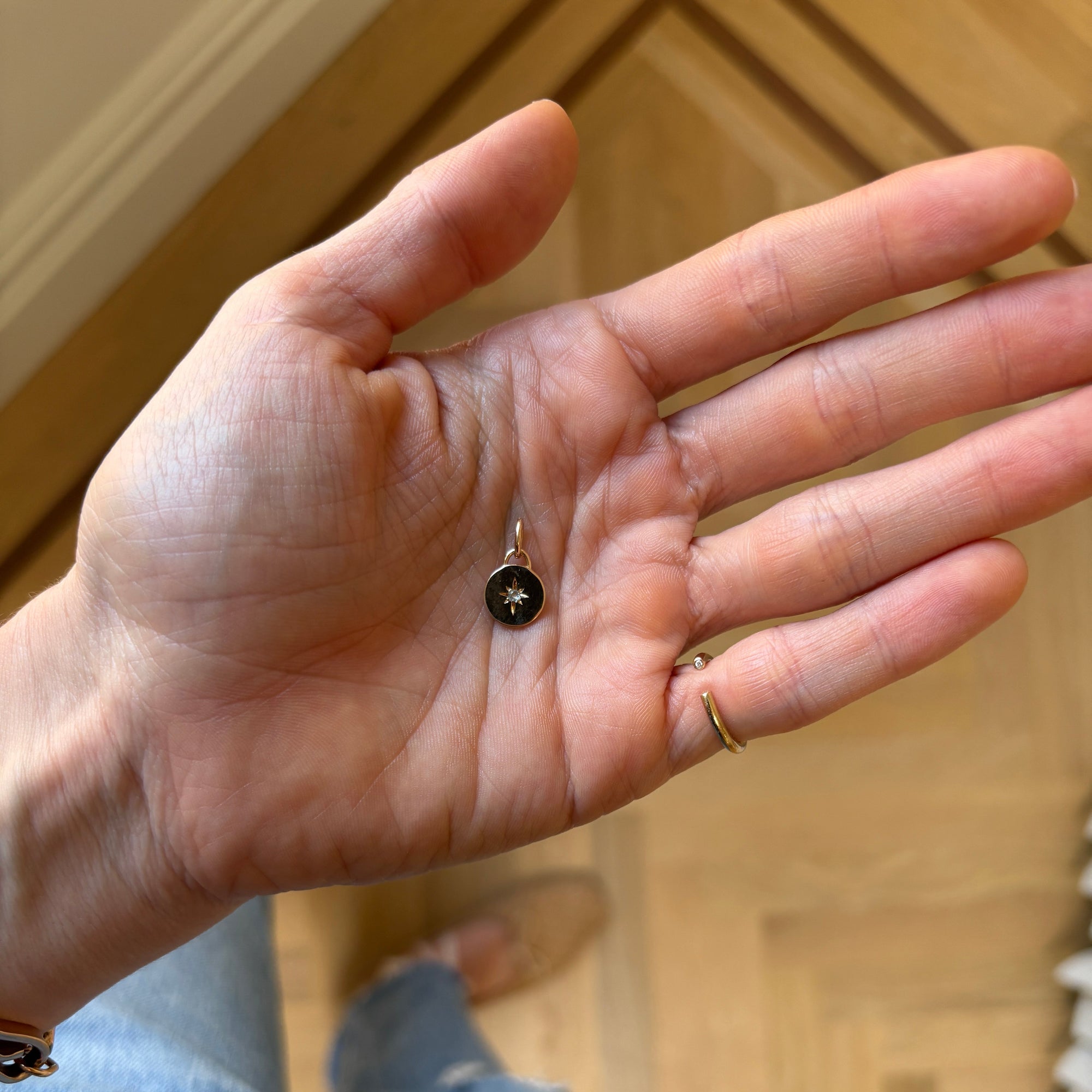 SOLD XS Circle Charm with Letter O & Aquamarine — Archive Sale