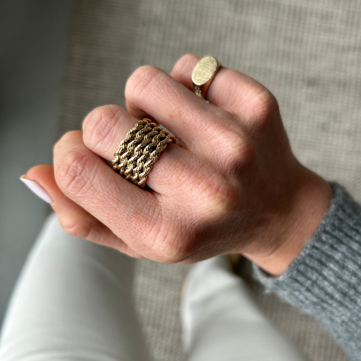 SOLD Vintage Five Band Rope Twist Ring