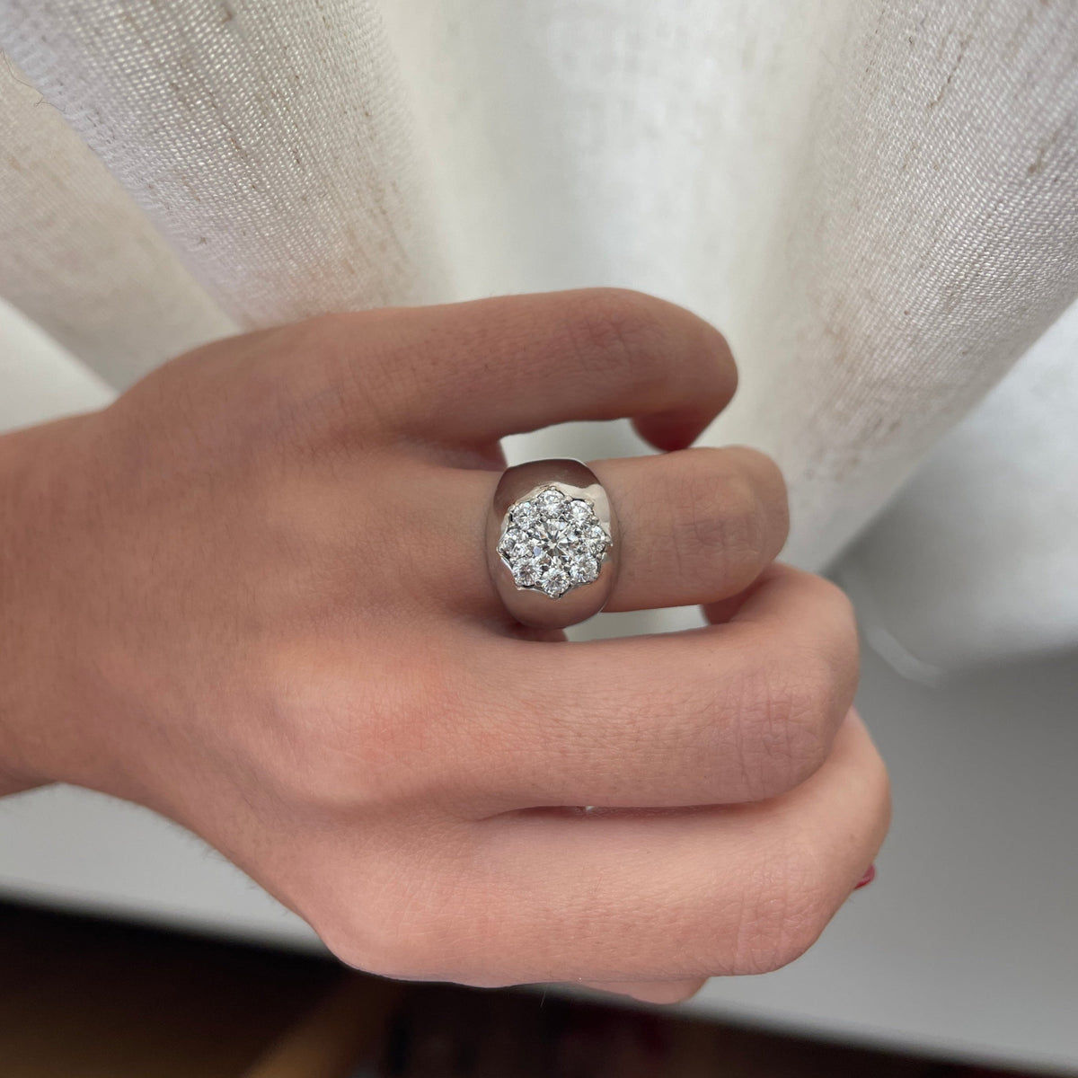 Vintage Platinum and Diamond Dome Ring