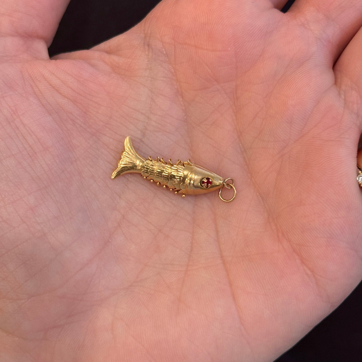 SOLD Vintage Small Articulated Fish with Ruby Eyes