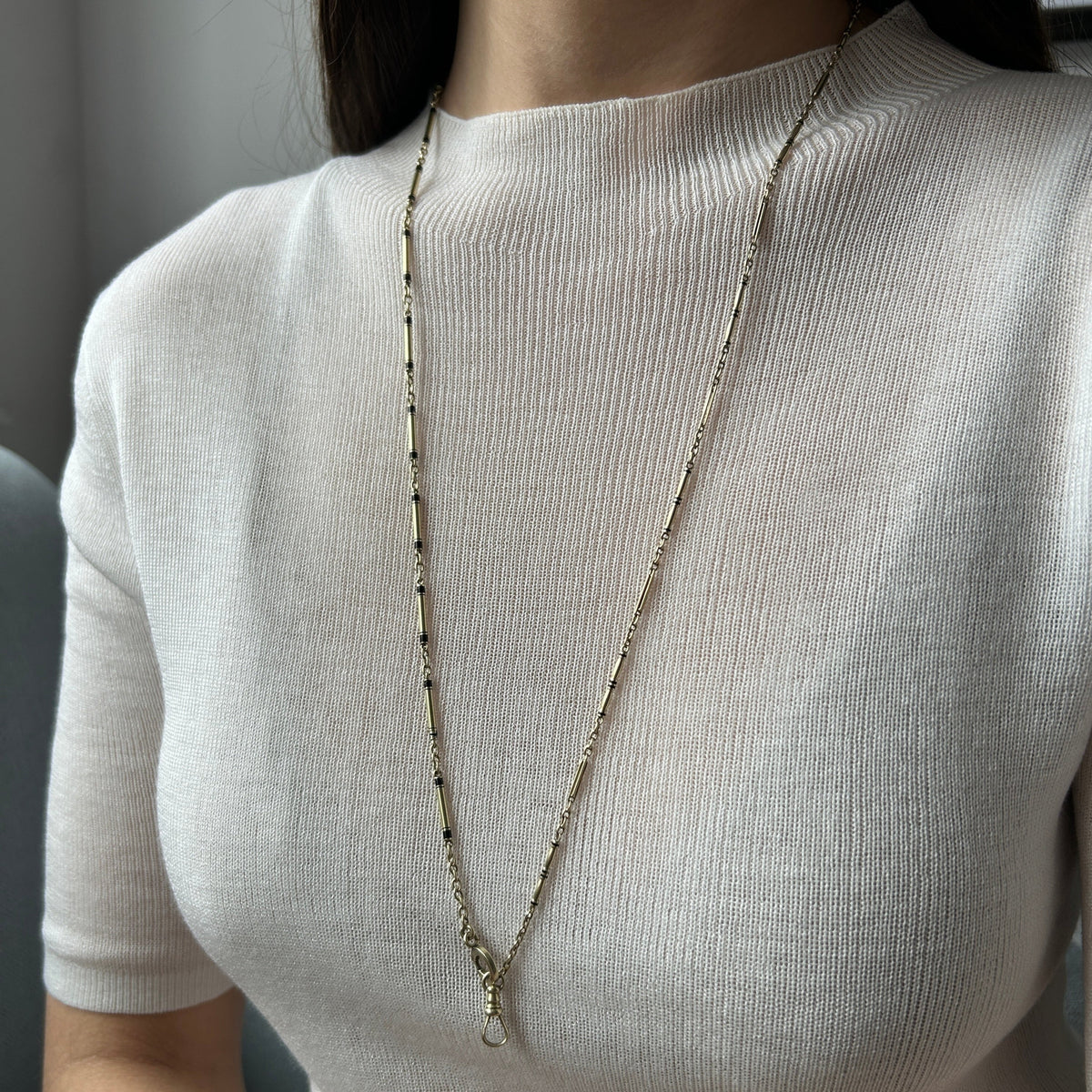 SOLD Vintage Gold & Black Enamel Watch Fob Chain Necklace