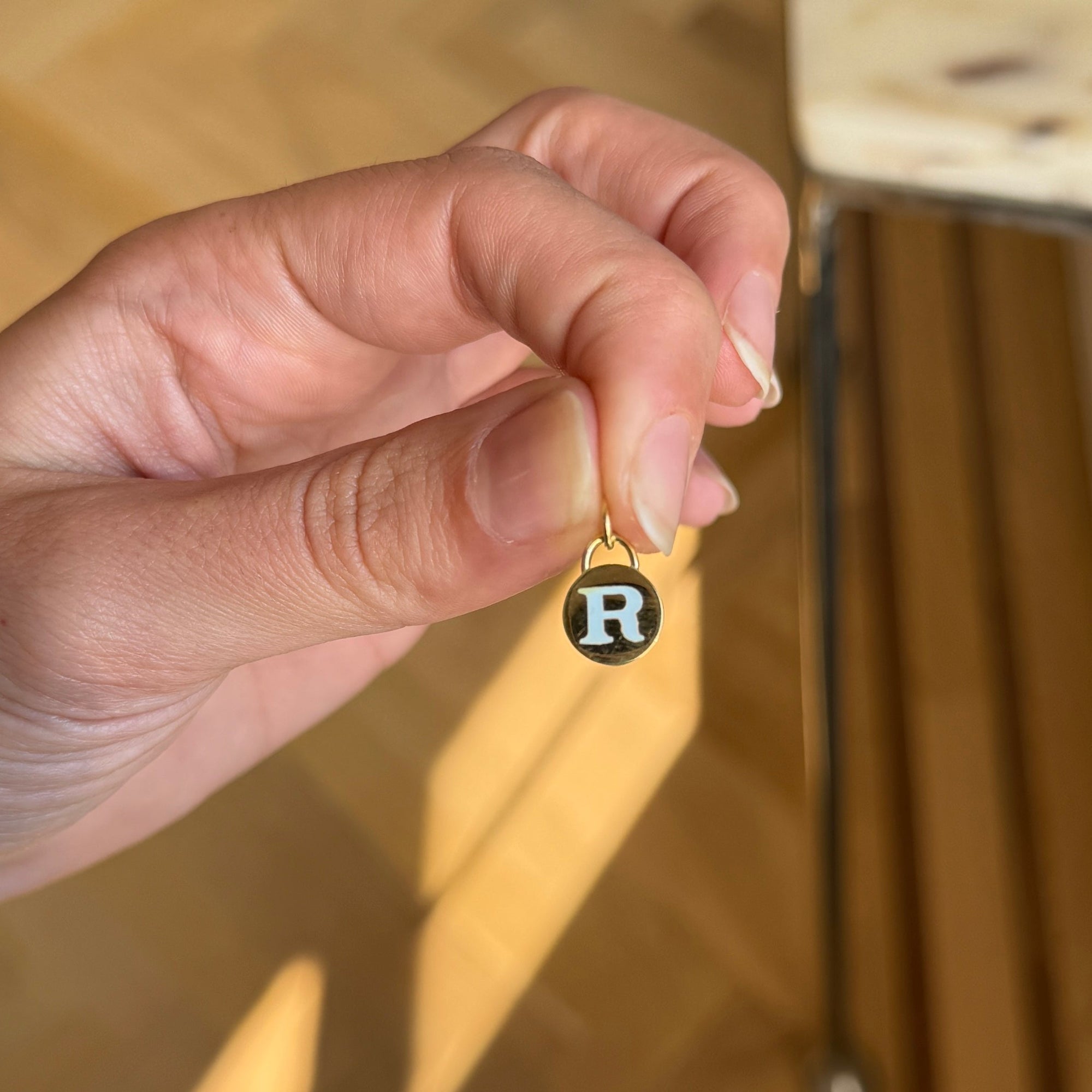 SOLD Circle Charm with Enamel Letter R — Archive Sale