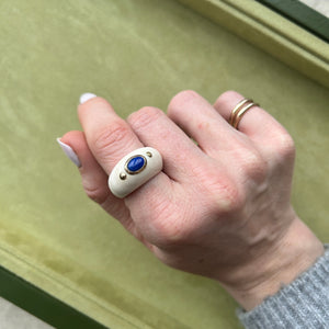 SOLD Vintage Ivory, Lapis, and 14k Gold Cocktail Ring