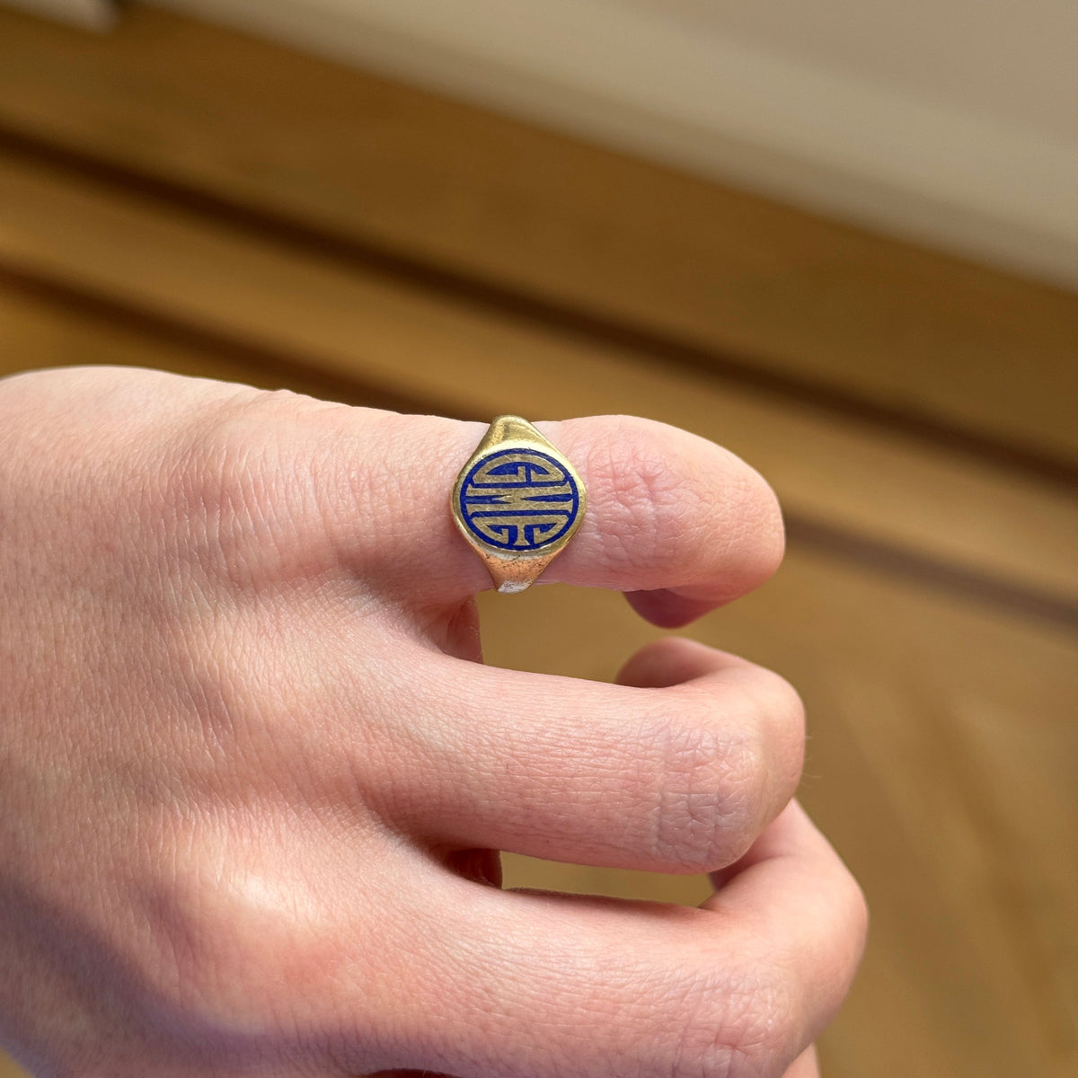 Vintage Blue Enamel Monogram Signet Ring GME