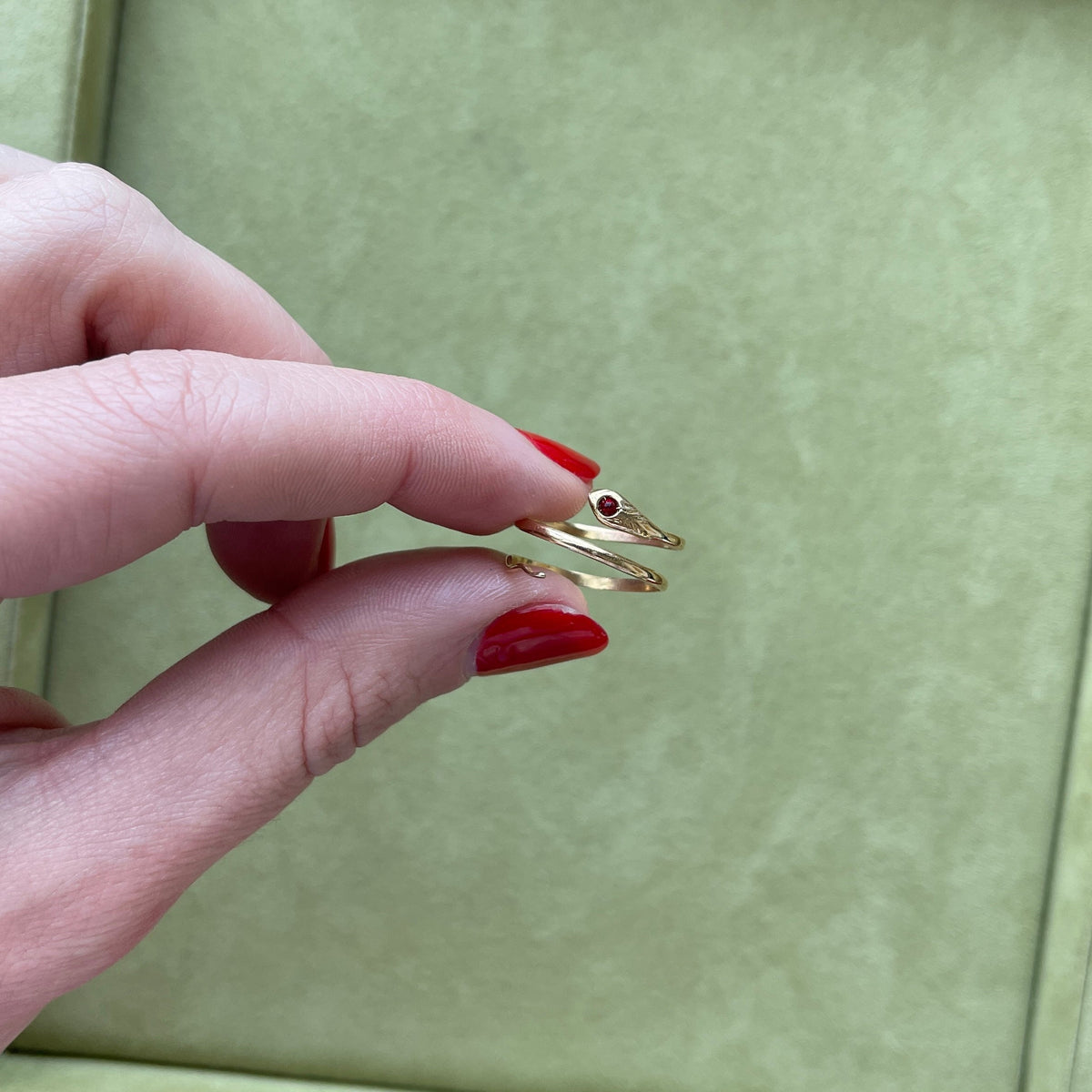 SOLD Vintage Drop 03 — Vintage Twist Snake Ring with Ruby