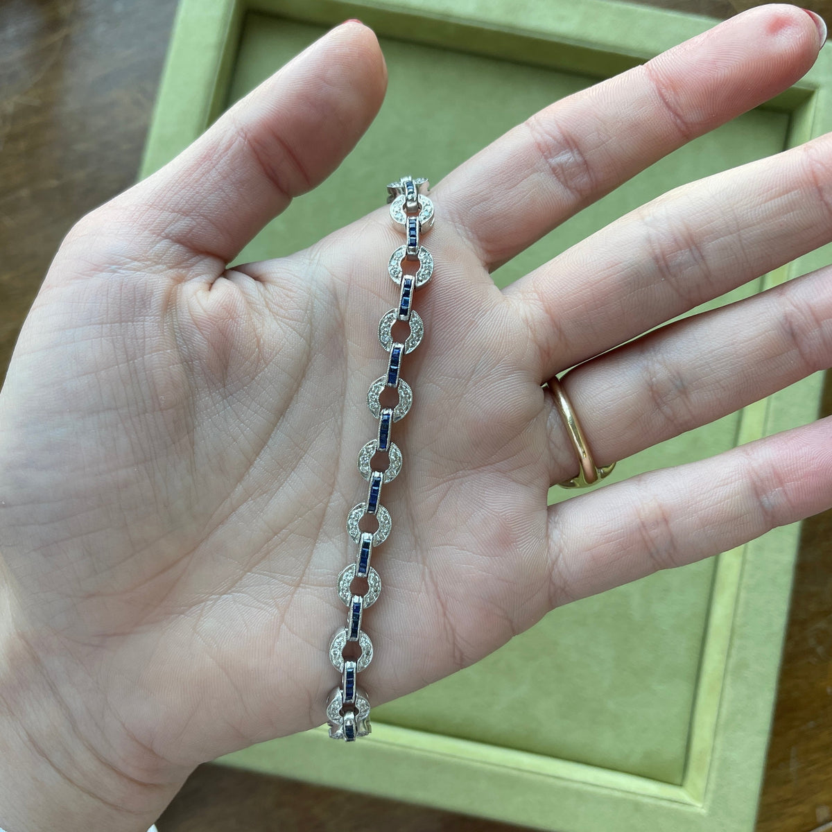 Vintage Diamond & Sapphire Circle Links Bracelet