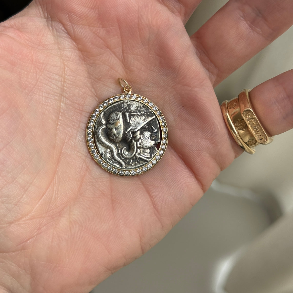 Vintage Silver Roman Soldier Coin Charm