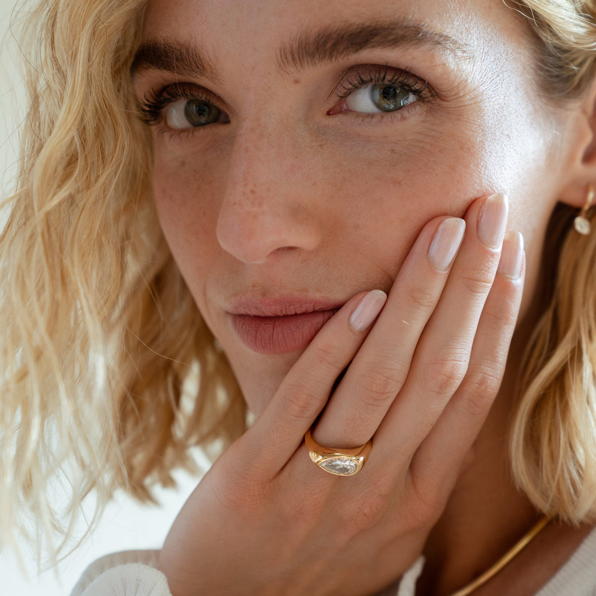 Fully customizable engagement ring or cocktail ring or pinky ring with natural or lab diamonds and made in solid 14k yellow gold