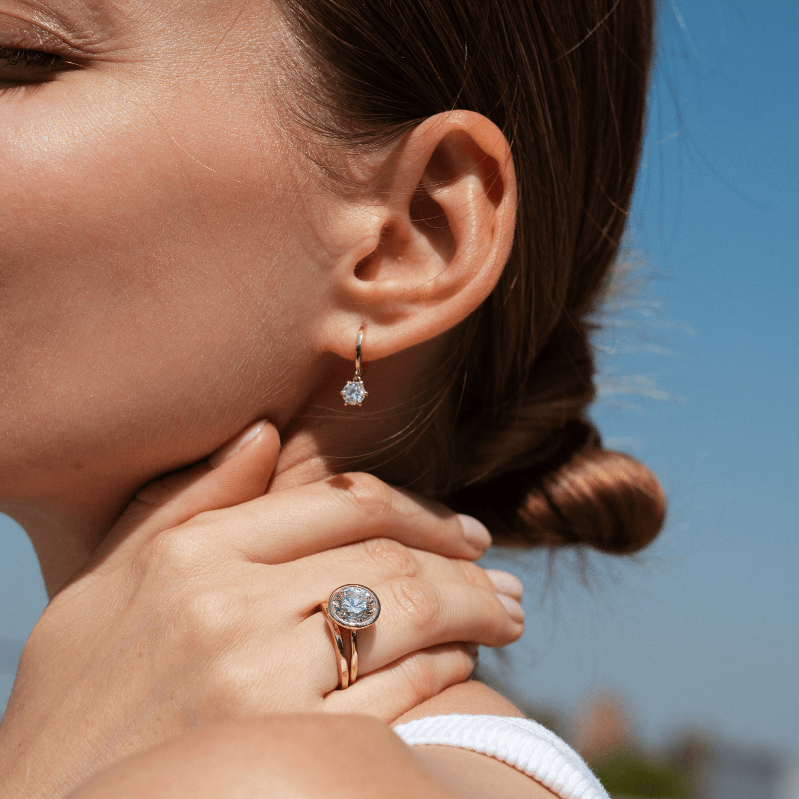 14k gold open bezel solitaire engagement ring