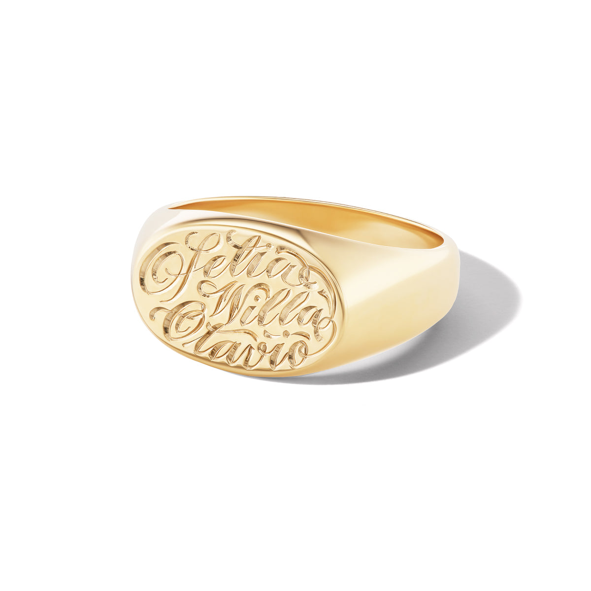 14k solid yellow gold personalized Oval Signet Ring with custom hand engraving
