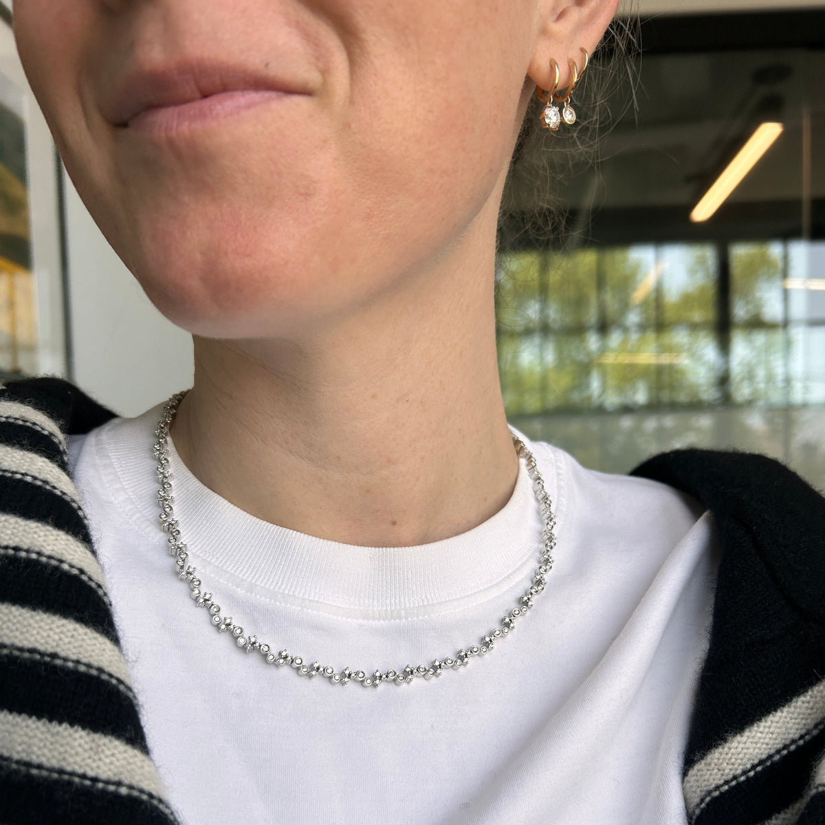 SOLD Vintage Diamond Tennis Necklace with Alternating Setting Styles