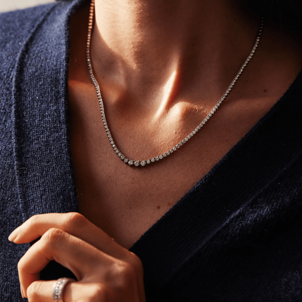 Vintage 14k White Gold Riviera Style Partial Tennis Necklace  Edit alt text