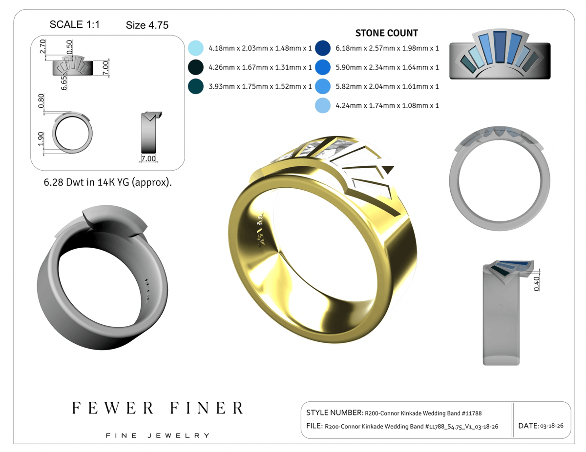 #11738 - Conner Kinkade - Custom Cigar Wedding Band - Using Client Provided Stones